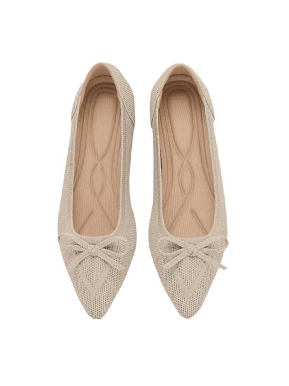 Pointed Toe Bow Knit Ballet Flats Dressy Slip On Comfortable